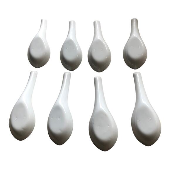 Asian Multi Purpose White Flat Bottom Soup Spoons, Set of Eight, White - Picture 5 of 12